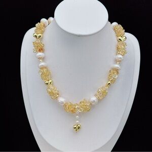 X653 Handmade Freshwater Baroque Pearl Citrine Flower Blossom Necklace